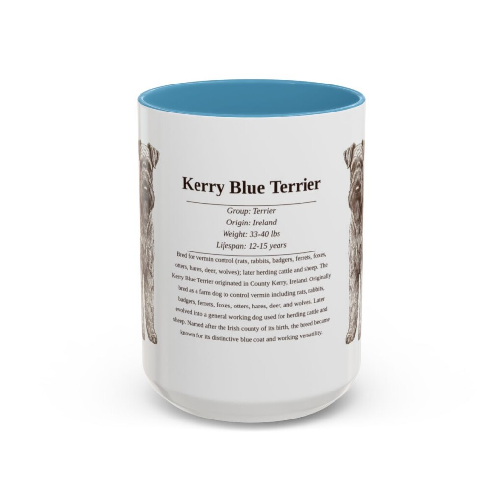 15oz Kerry Blue Terrier Mug, Light Blue, front view
