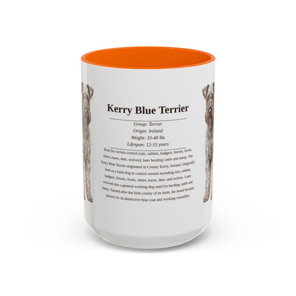15oz Kerry Blue Terrier Mug, Orange, front view