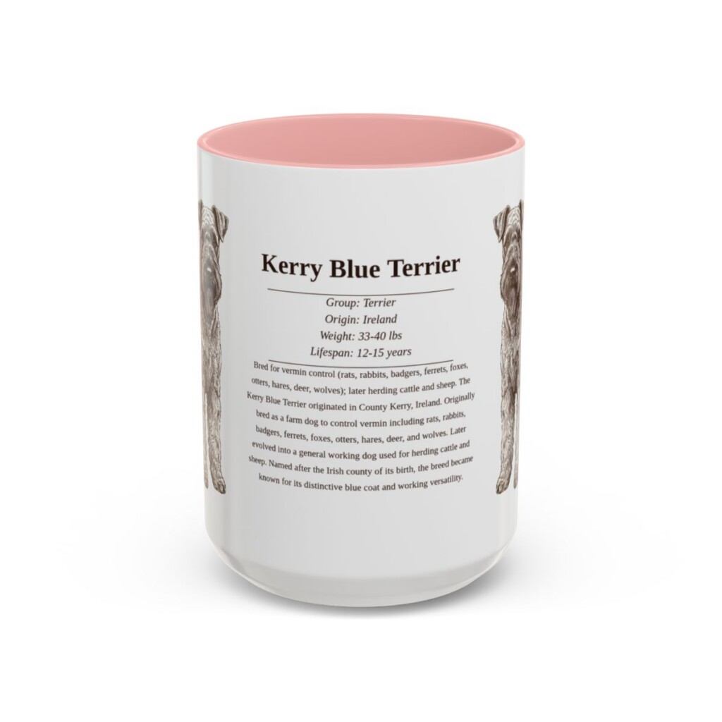 15oz Kerry Blue Terrier Mug, Pink, front view