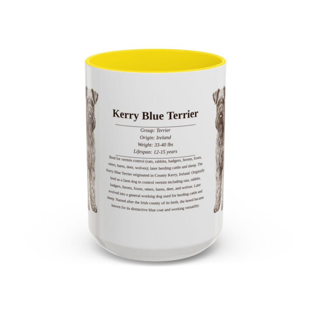 15oz Kerry Blue Terrier Mug, Yellow, front view