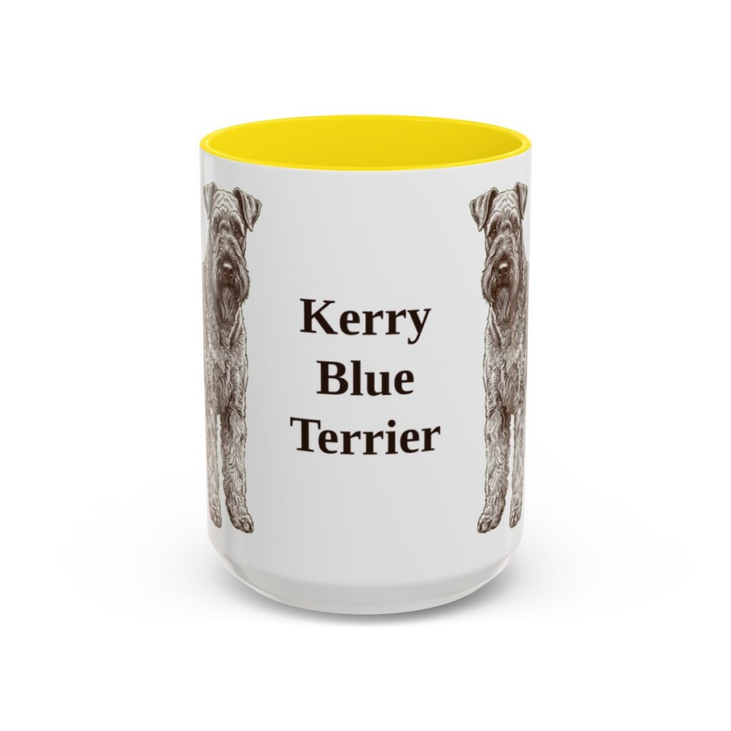 15oz Kerry Blue Terrier Mug, Yellow, front view