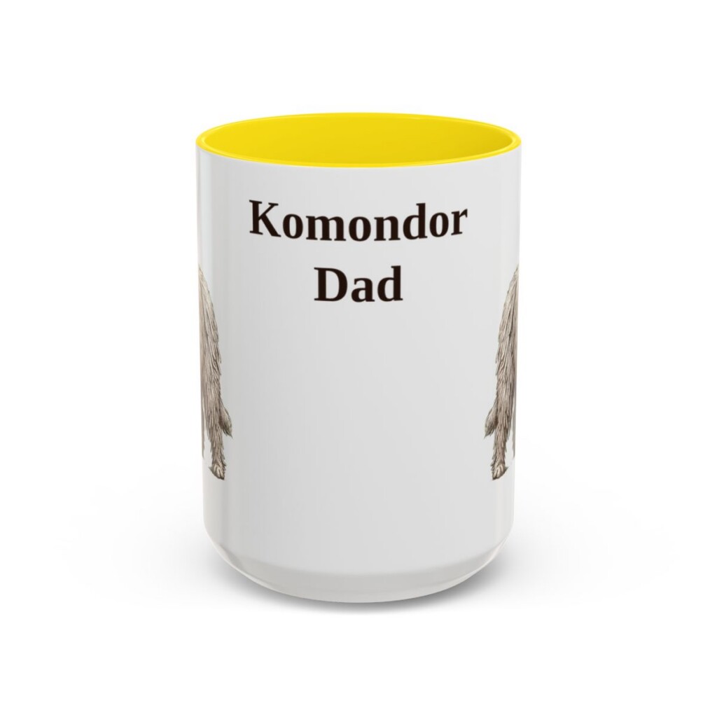 15oz Komondor Dog Dad Mug, Yellow, front view