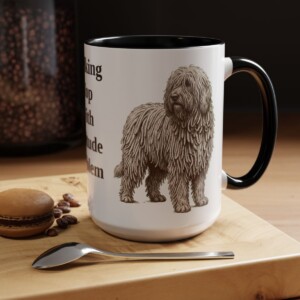 15oz Funny Komondor Mug, Black, lifestyle photo
