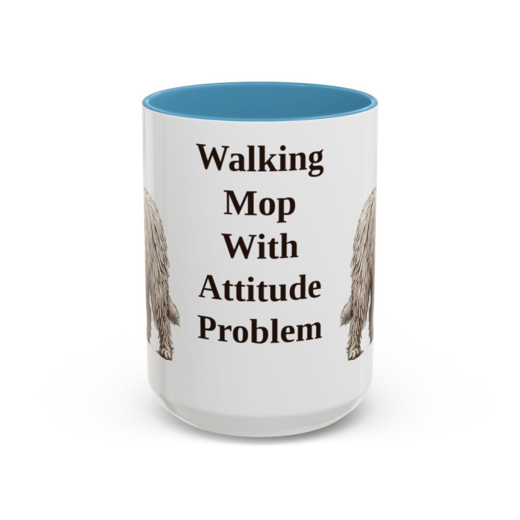 15oz Funny Komondor Mug, Light Blue, front view
