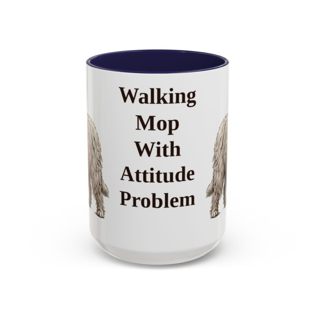 15oz Funny Komondor Mug, Navy, front view