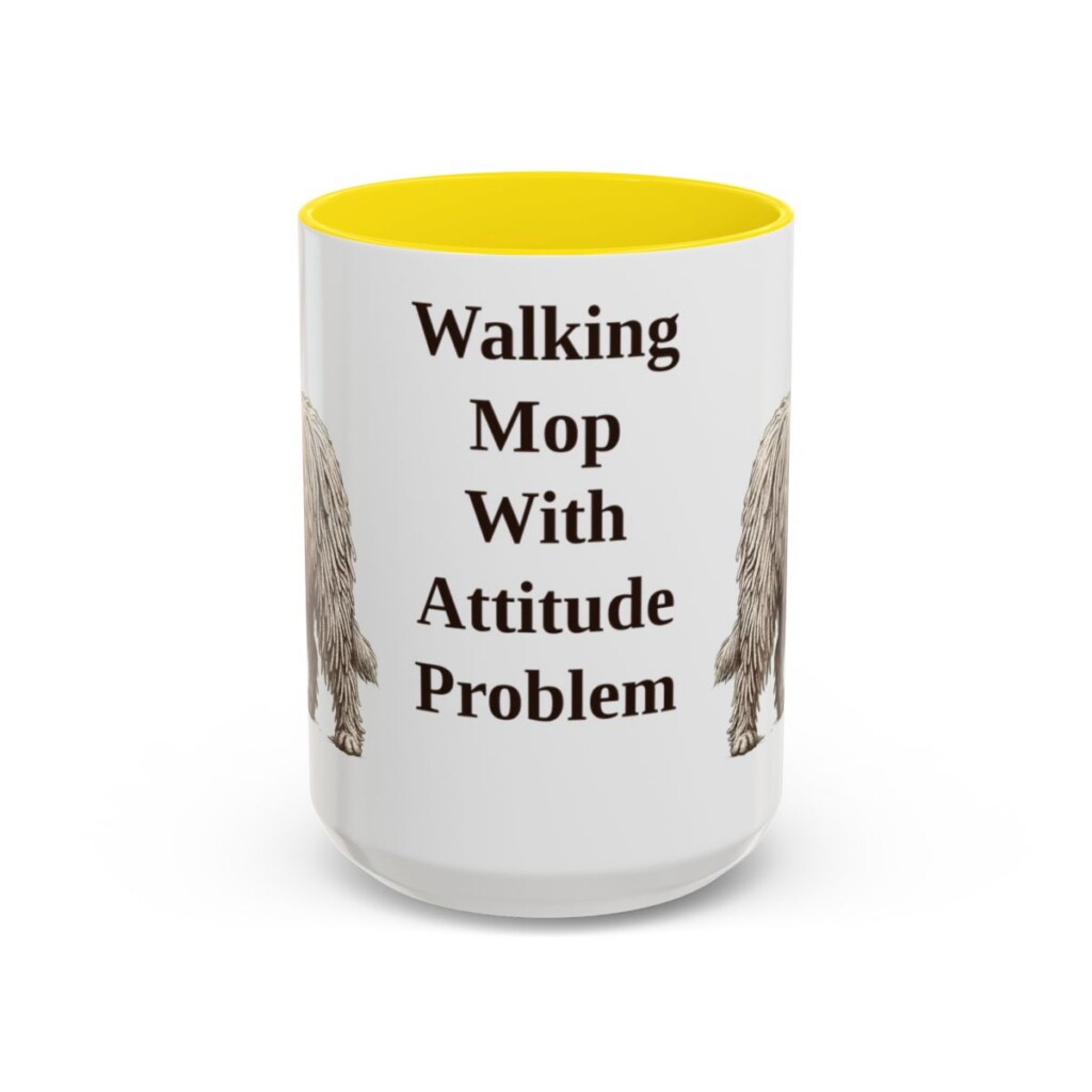 15oz Funny Komondor Mug, Yellow, front view
