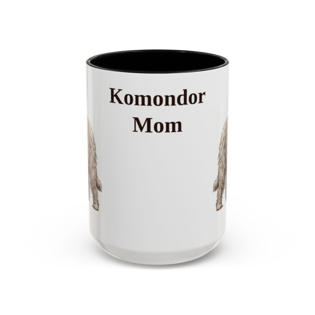 15oz Komondor Dog Mom Mug, Black, front view