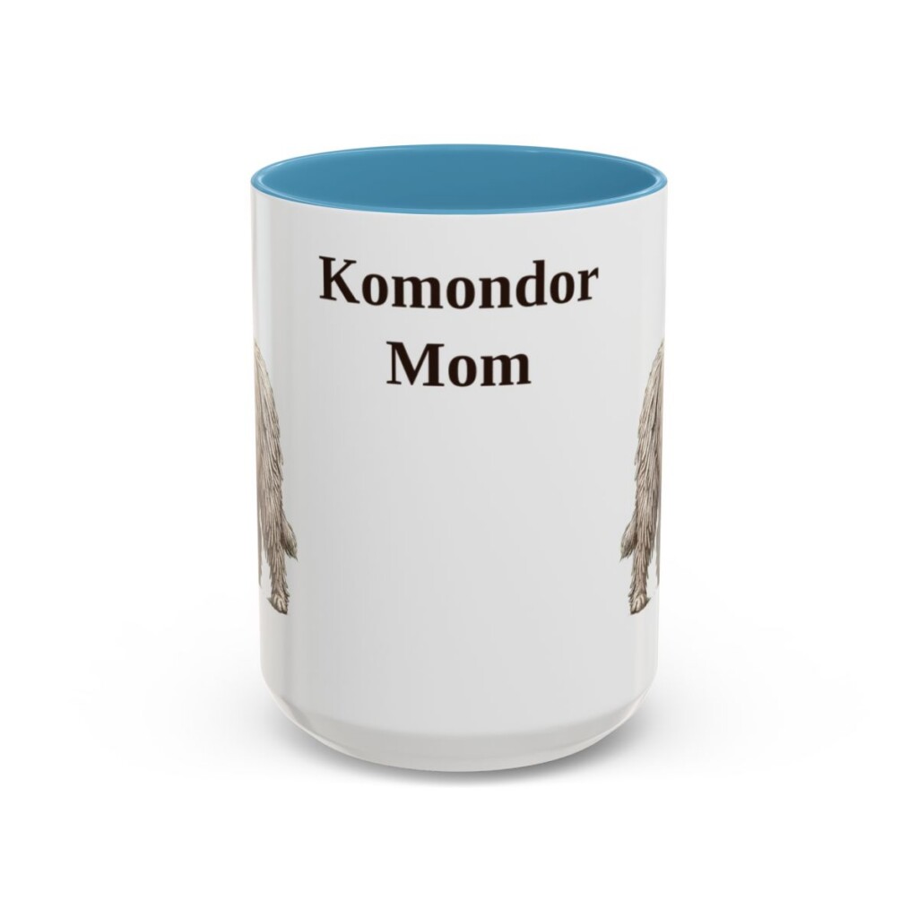 15oz Komondor Dog Mom Mug, Light Blue, front view