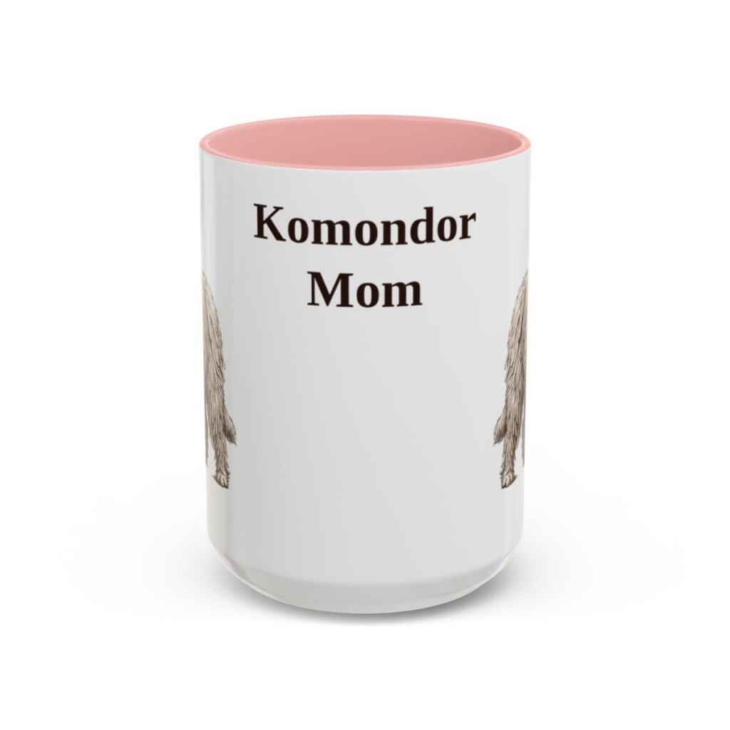 15oz Komondor Dog Mom Mug, Pink, front view