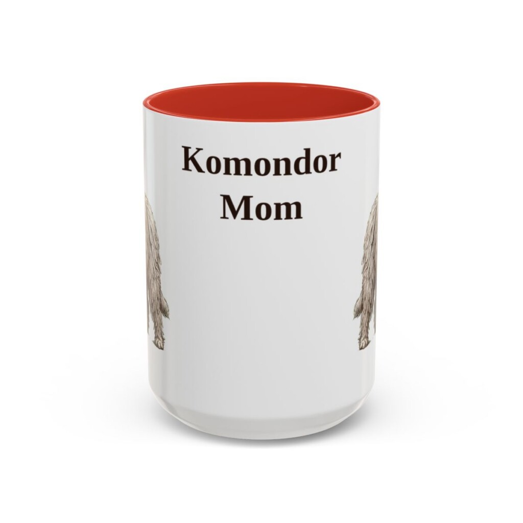 15oz Komondor Dog Mom Mug, Red, front view