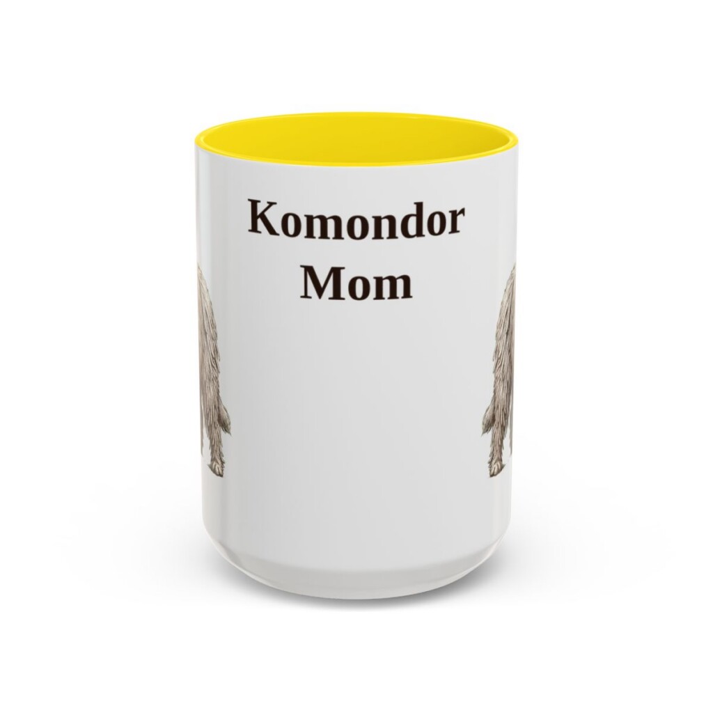 15oz Komondor Dog Mom Mug, Yellow, front view