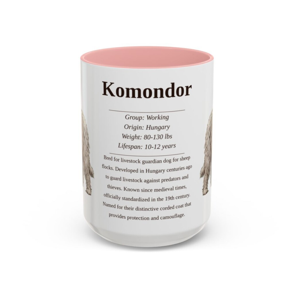 15oz Komondor Mug, Pink, front view