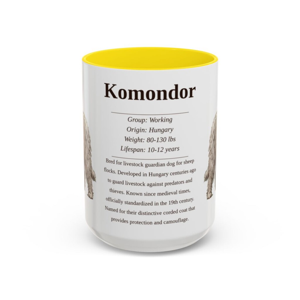 15oz Komondor Mug, Yellow, front view
