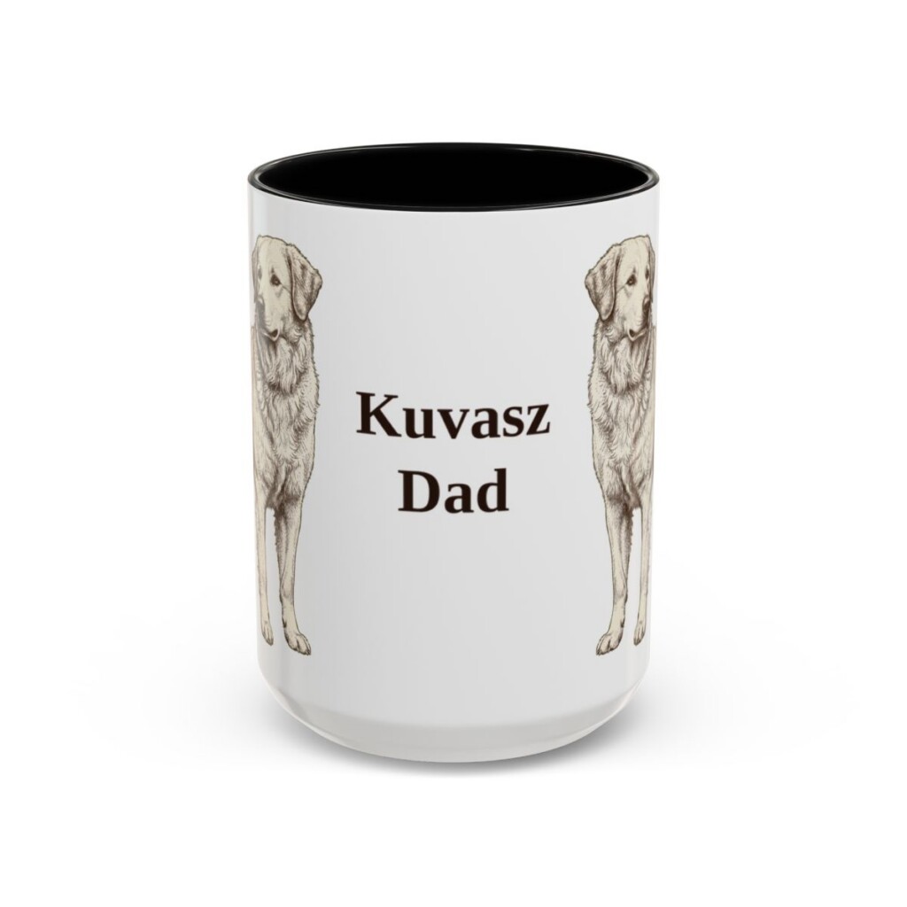 15oz Kuvasz Dog Dad Mug, Black, front view
