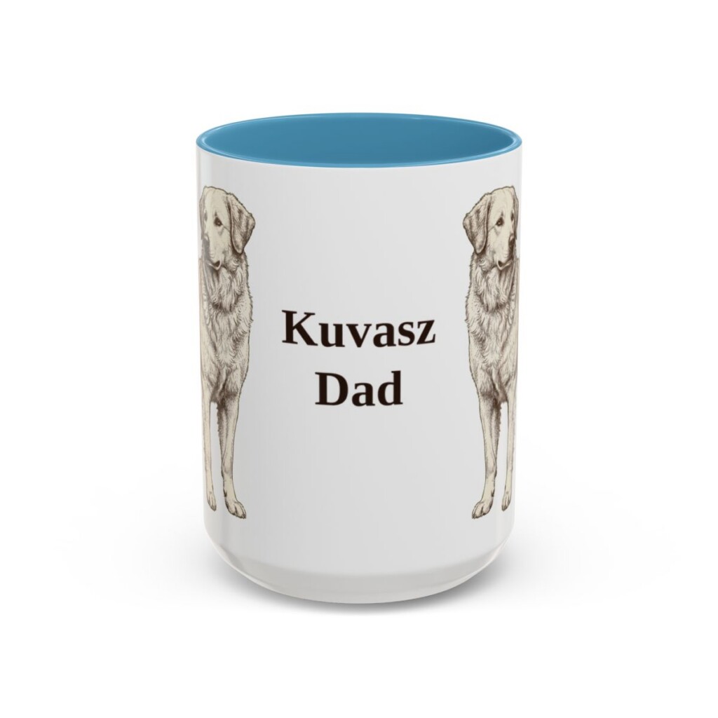 15oz Kuvasz Dog Dad Mug, Light Blue, front view