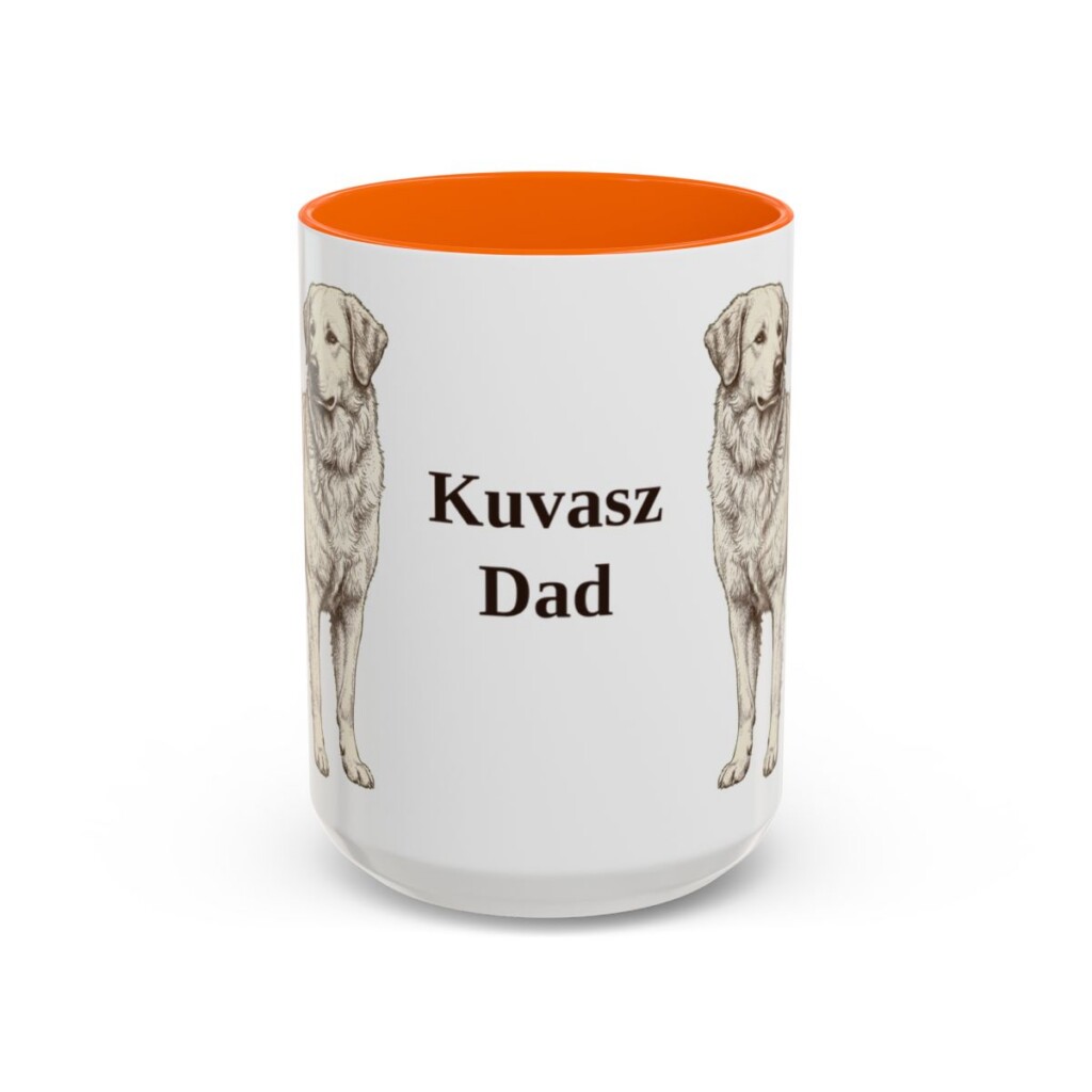 15oz Kuvasz Dog Dad Mug, Orange, front view