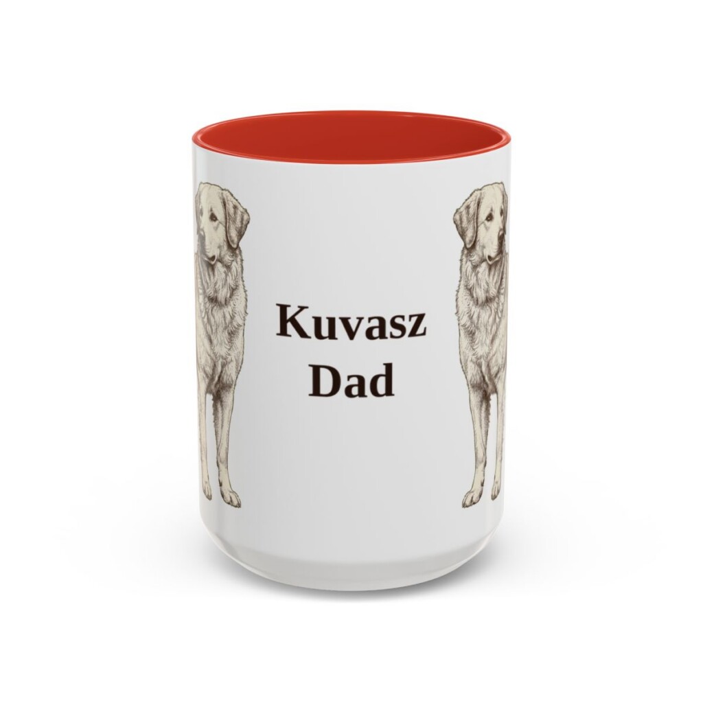15oz Kuvasz Dog Dad Mug, Red, front view