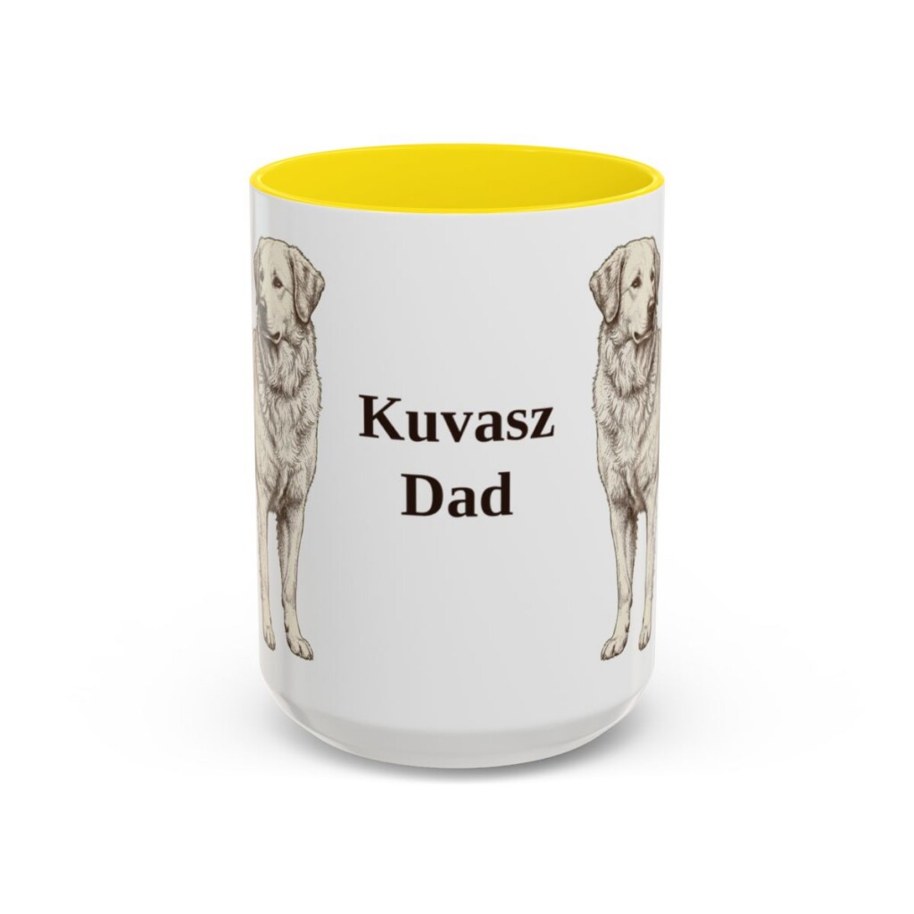 15oz Kuvasz Dog Dad Mug, Yellow, front view