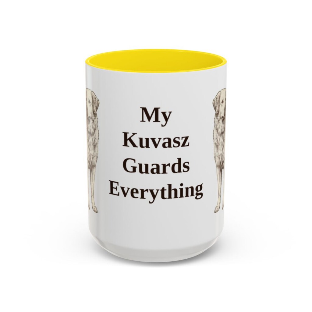 15oz Funny Kuvasz Mug, Yellow, front view