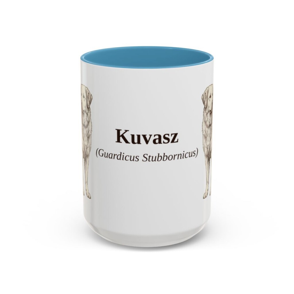 15oz Kuvasz Latin Mug, Light Blue, front view