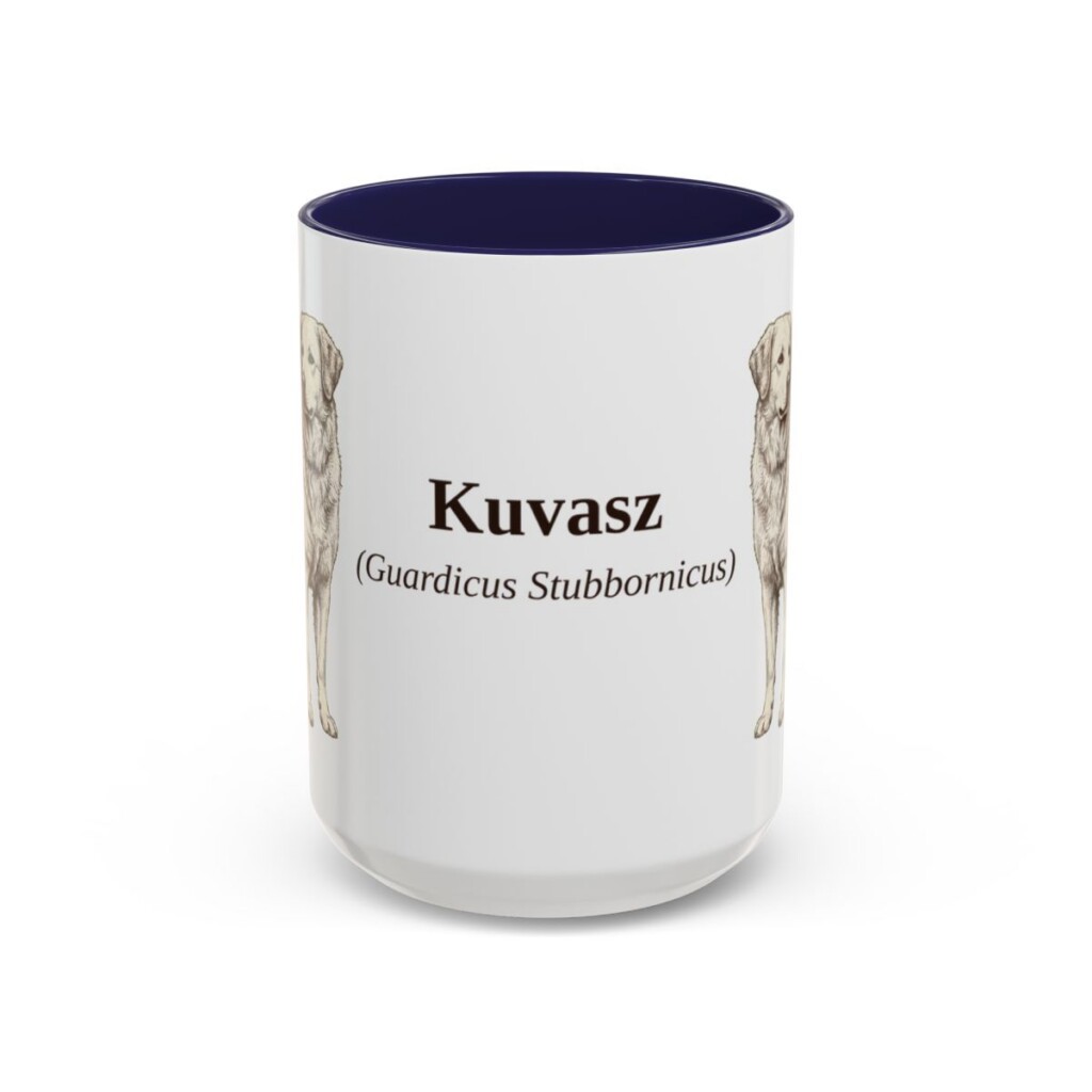 15oz Kuvasz Latin Mug, Navy, front view