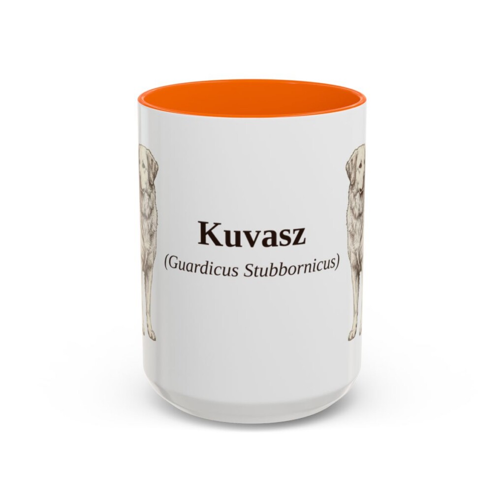 15oz Kuvasz Latin Mug, Orange, front view