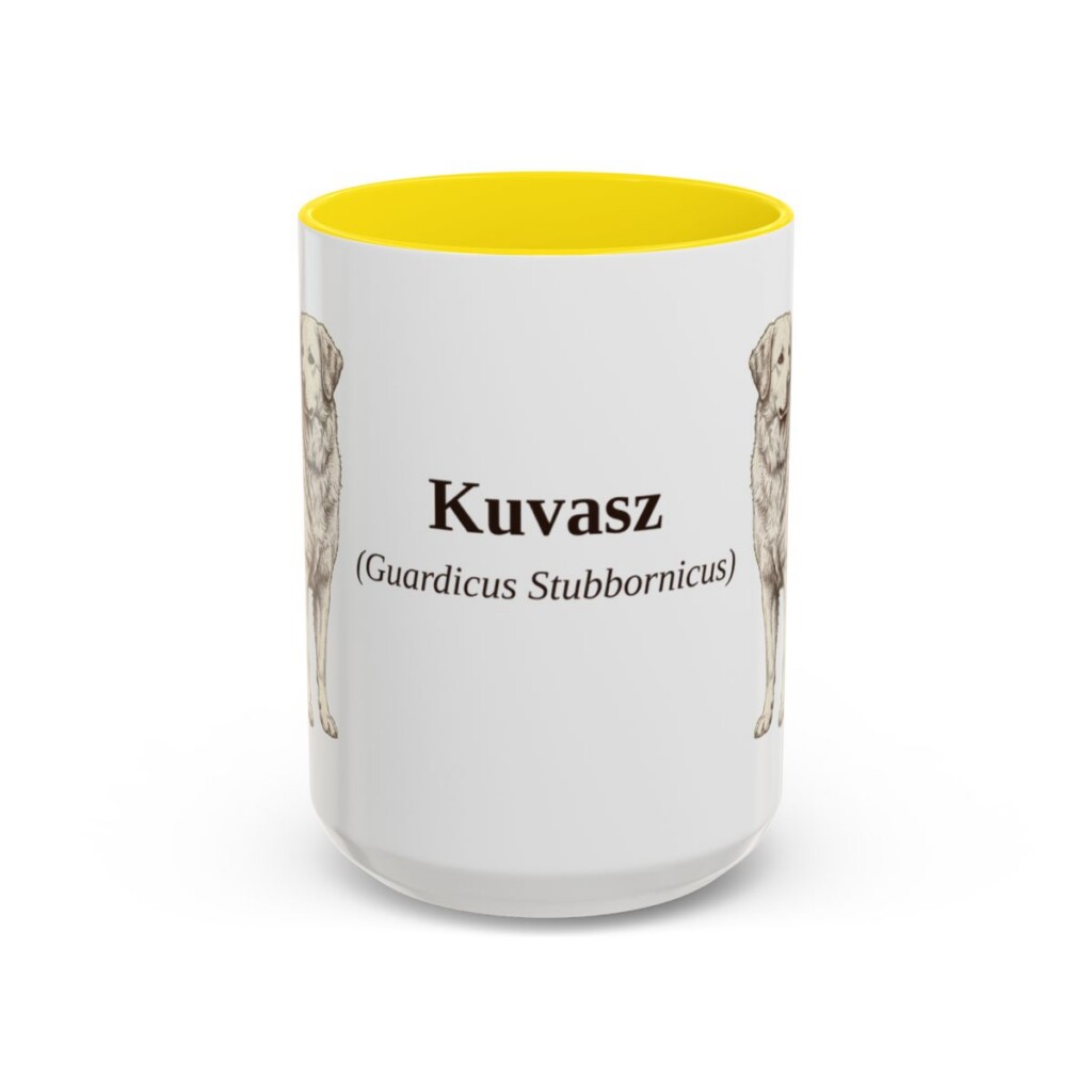 15oz Kuvasz Latin Mug, Yellow, front view