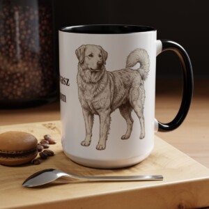 15oz Kuvasz Dog Mom Mug, Black, lifestyle photo
