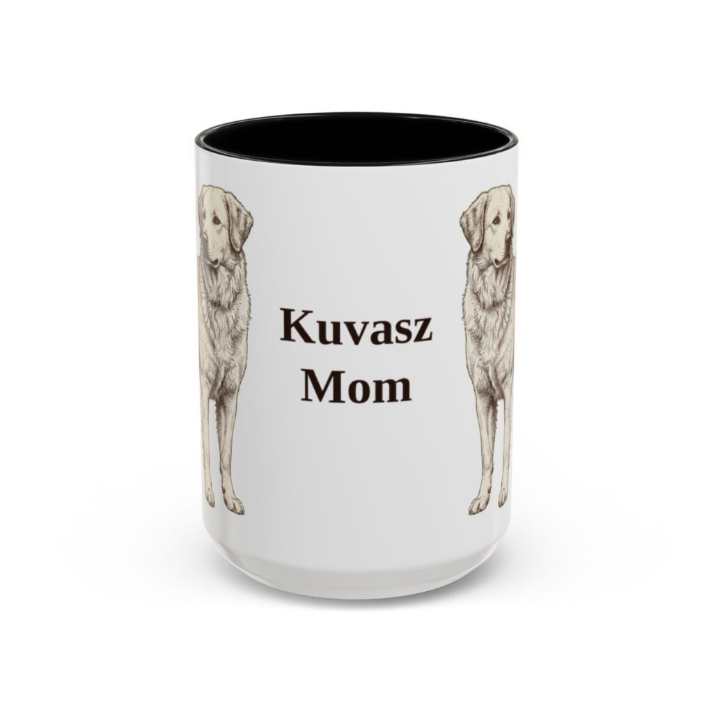 15oz-kuvasz-mug-mom-black-front 15oz Kuvasz Dog Mom Mug, Black, front view