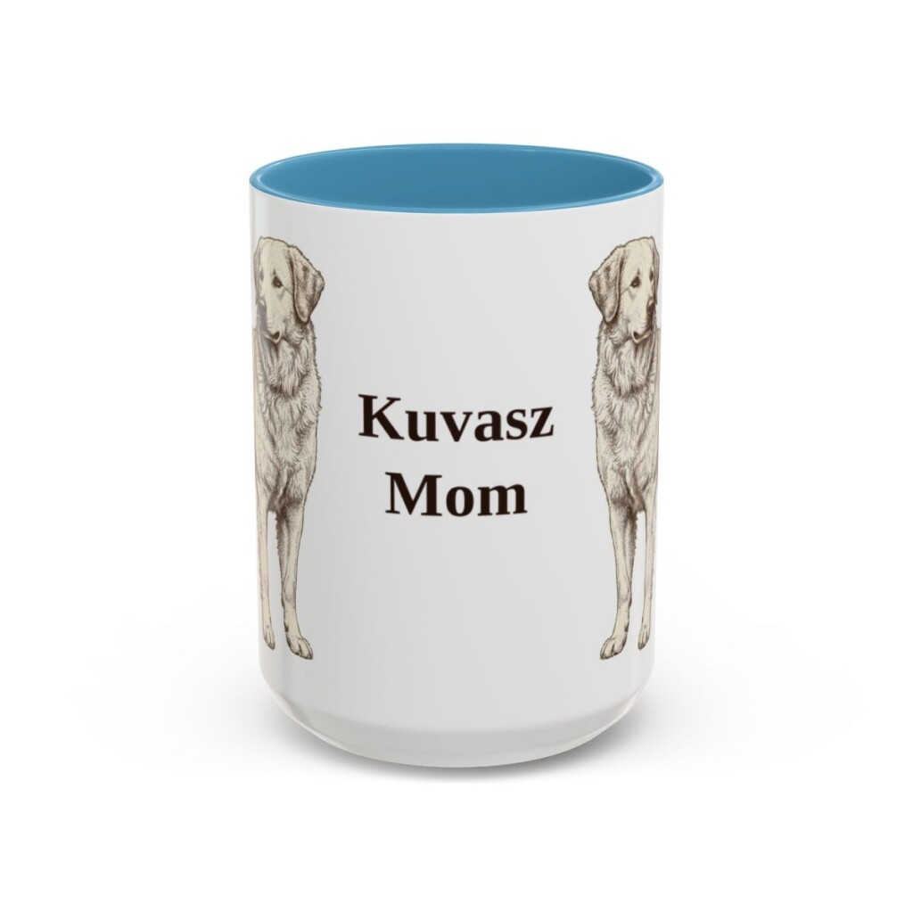 15oz-kuvasz-mug-mom-light-blue 15oz Kuvasz Dog Mom Mug, Light Blue, front view