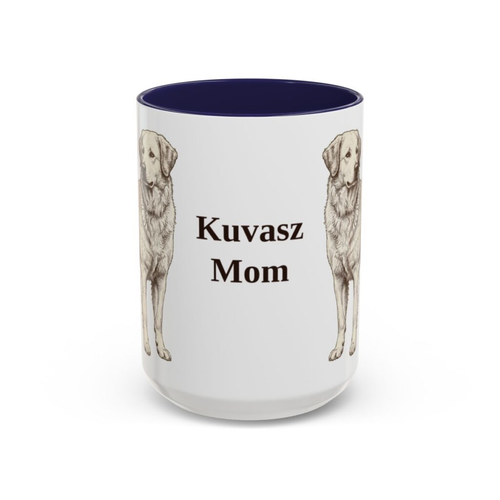 15oz-kuvasz-mug-mom-navy 15oz Kuvasz Dog Mom Mug, Navy, front view