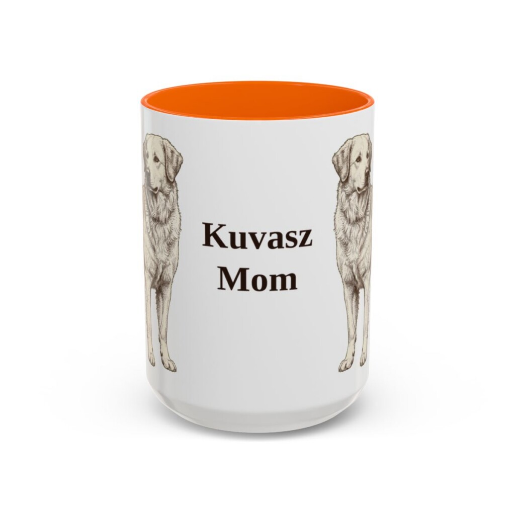 15oz-kuvasz-mug-mom-orange 15oz Kuvasz Dog Mom Mug, Orange, front view