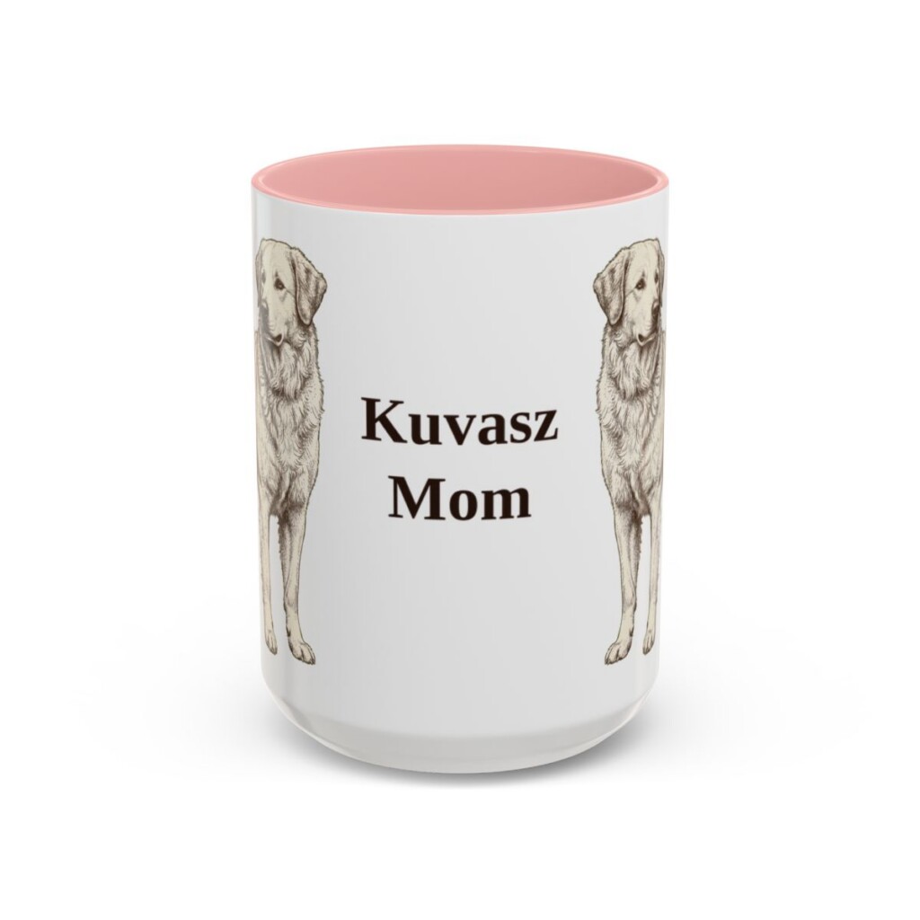 15oz-kuvasz-mug-mom-pink 15oz Kuvasz Dog Mom Mug, Pink, front view
