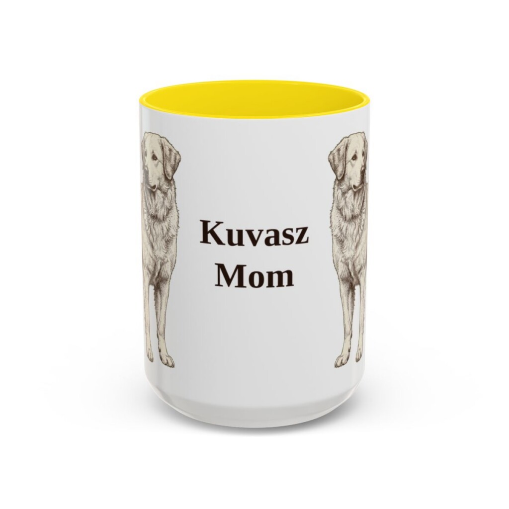 15oz-kuvasz-mug-mom-yellow 15oz Kuvasz Dog Mom Mug, Yellow, front view