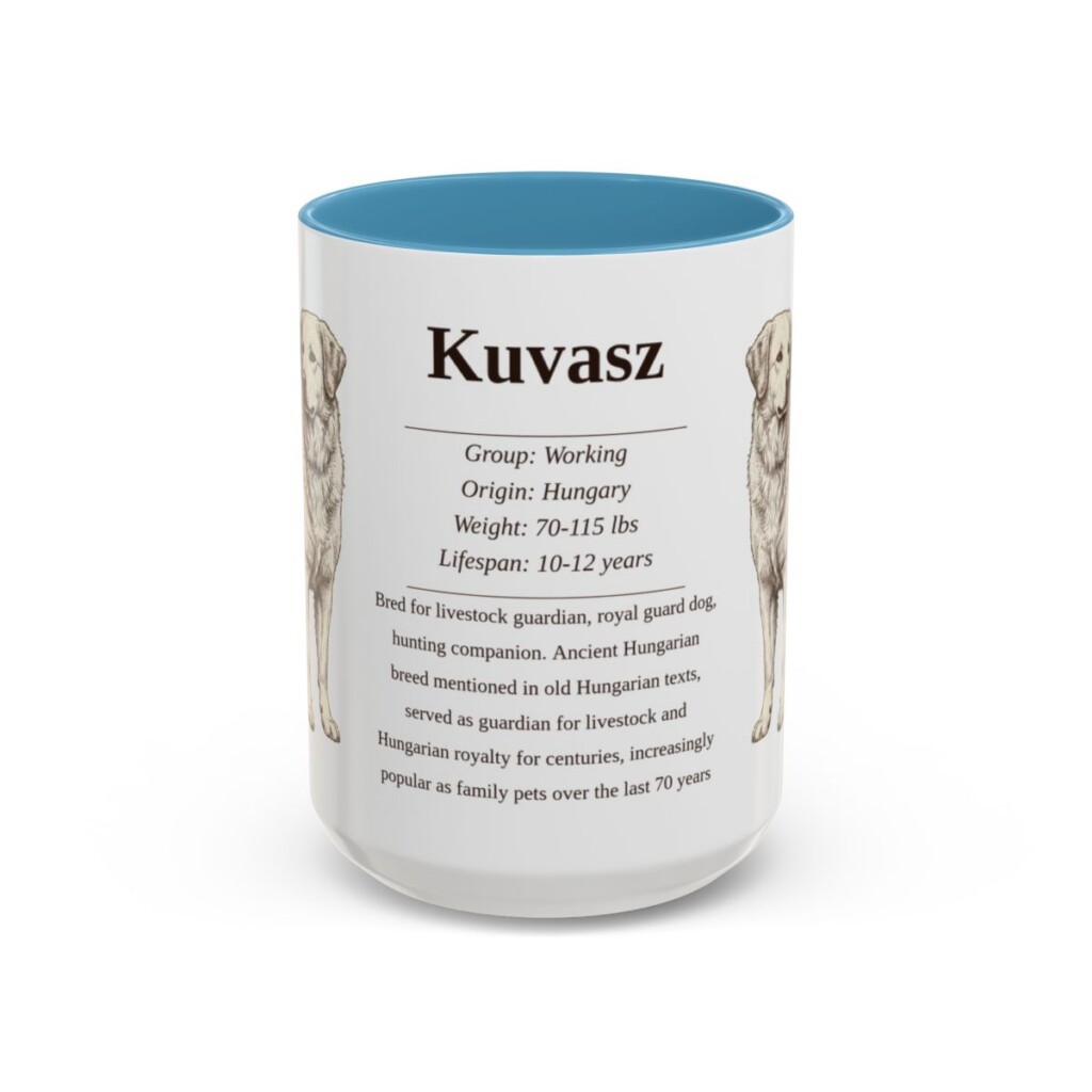 15oz Kuvasz Mug, Light Blue, front view