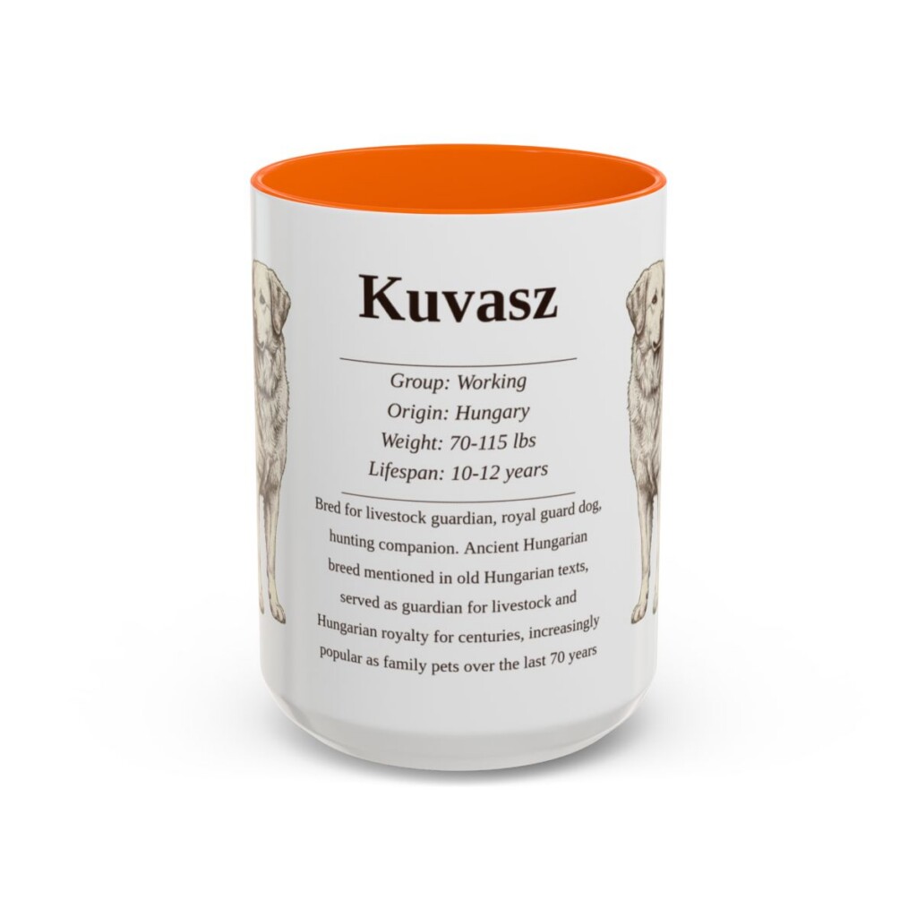 15oz Kuvasz Mug, Orange, front view