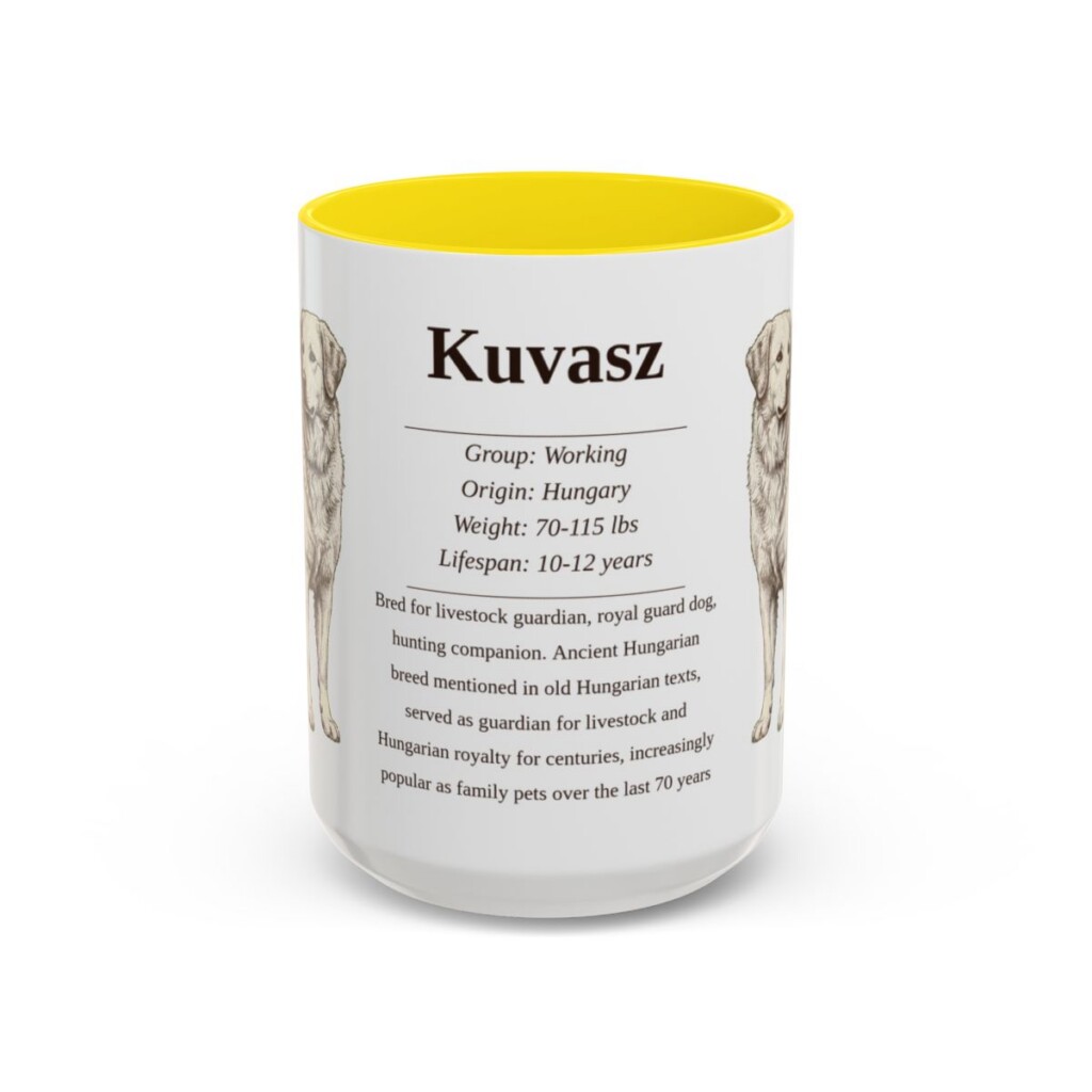 15oz Kuvasz Mug, Yellow, front view