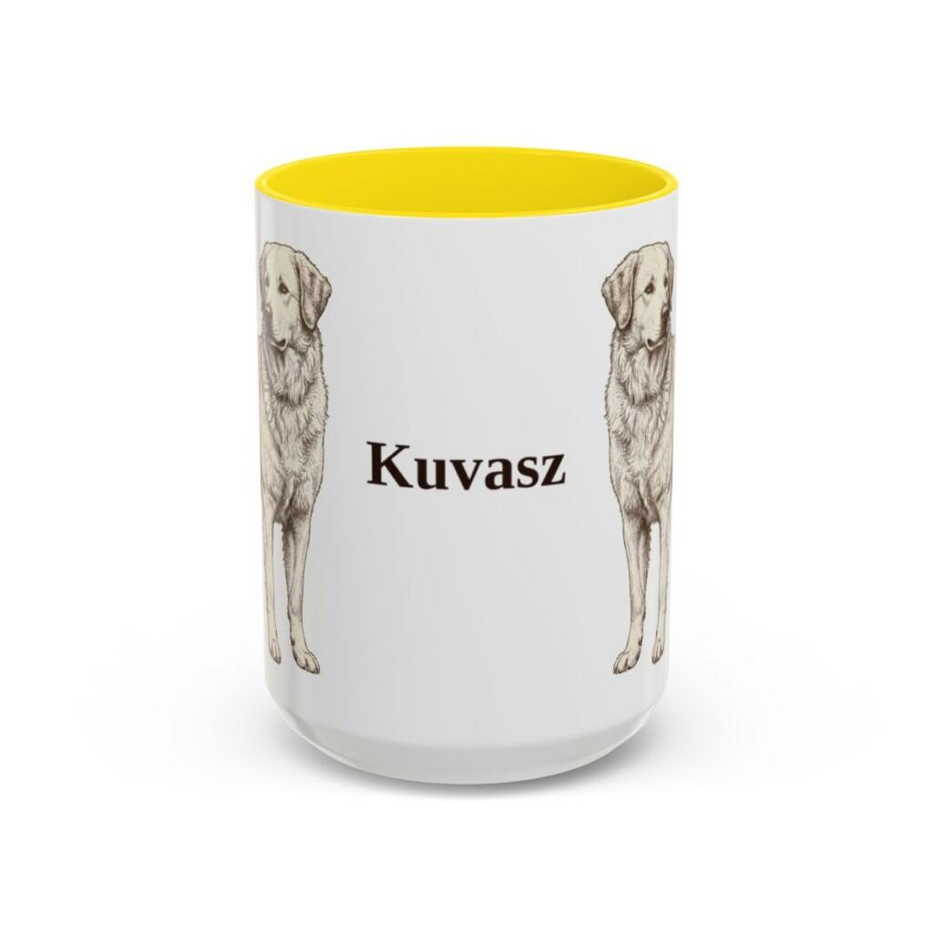 15oz Kuvasz Mug, Yellow, front view