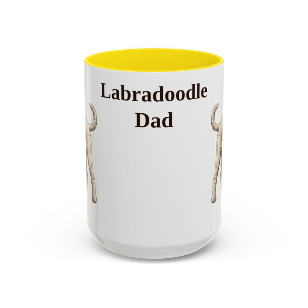 15oz Labradoodle Dog Dad Mug, Yellow, front view