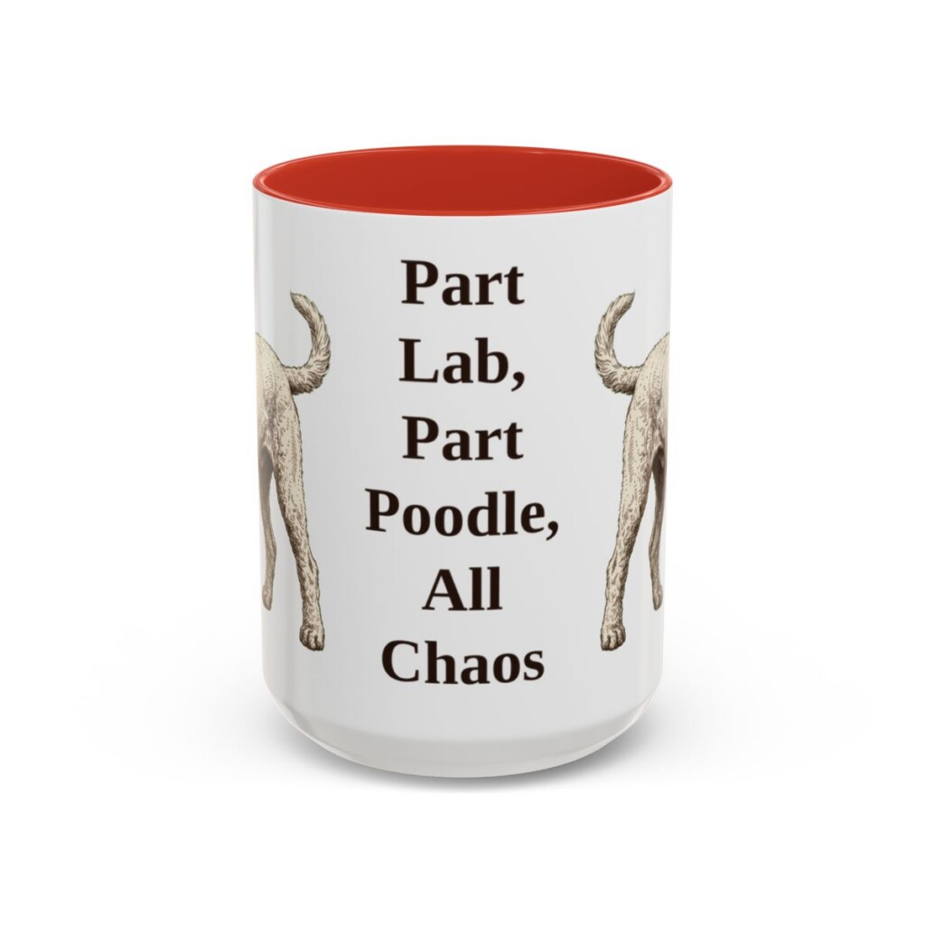 15oz Funny Labradoodle Mug, Red, front view