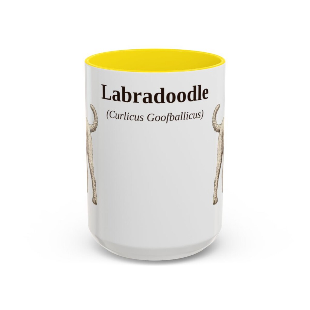 15oz-labradoodle-mug-latin-yellow 15oz Labradoodle Latin Mug, Yellow, front view