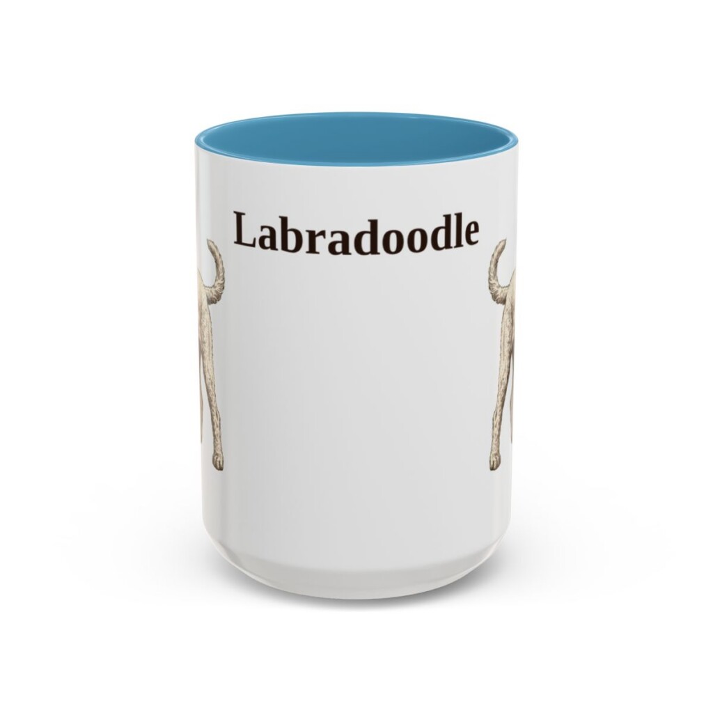 15oz Labradoodle Mug, Light Blue, front view
