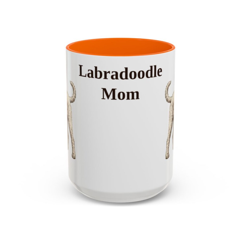 15oz Labradoodle Dog Mom Mug, Orange, front view