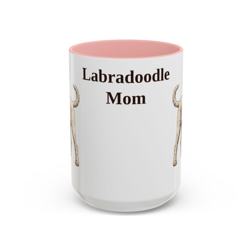 15oz Labradoodle Dog Mom Mug, Pink, front view