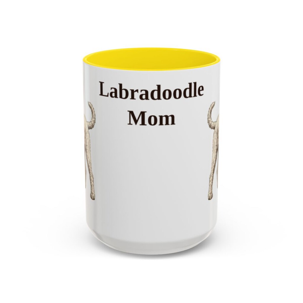 15oz Labradoodle Dog Mom Mug, Yellow, front view