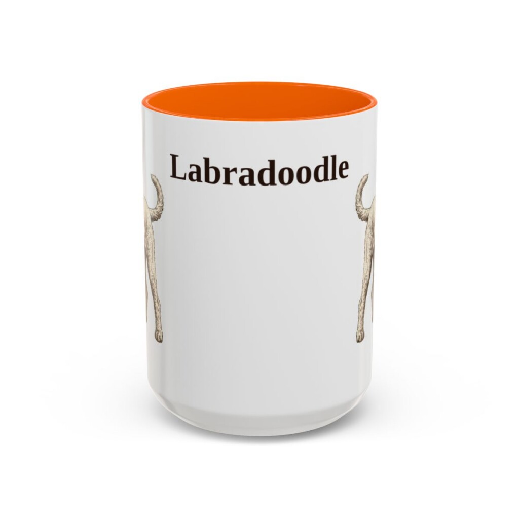 15oz Labradoodle Mug, Orange, front view