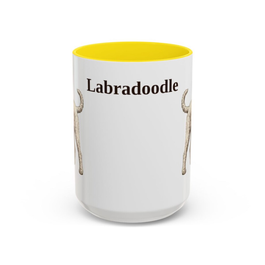 15oz Labradoodle Mug, Yellow, front view