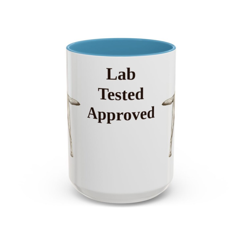 15oz-labrador-retriever-mug-humor-light-blue 15oz Funny Labrador Retriever Mug, Light Blue, front view