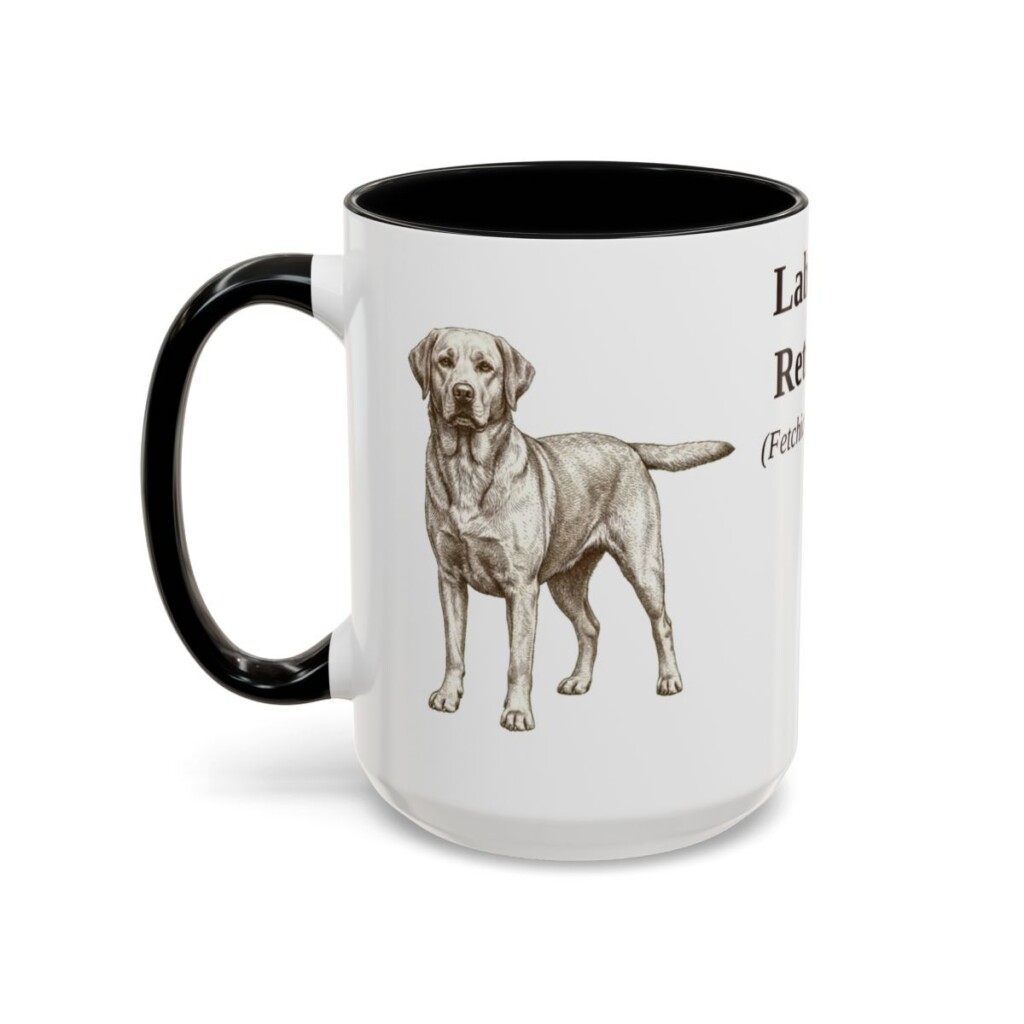 15oz Labrador Retriever Latin Mug, Black, left side view