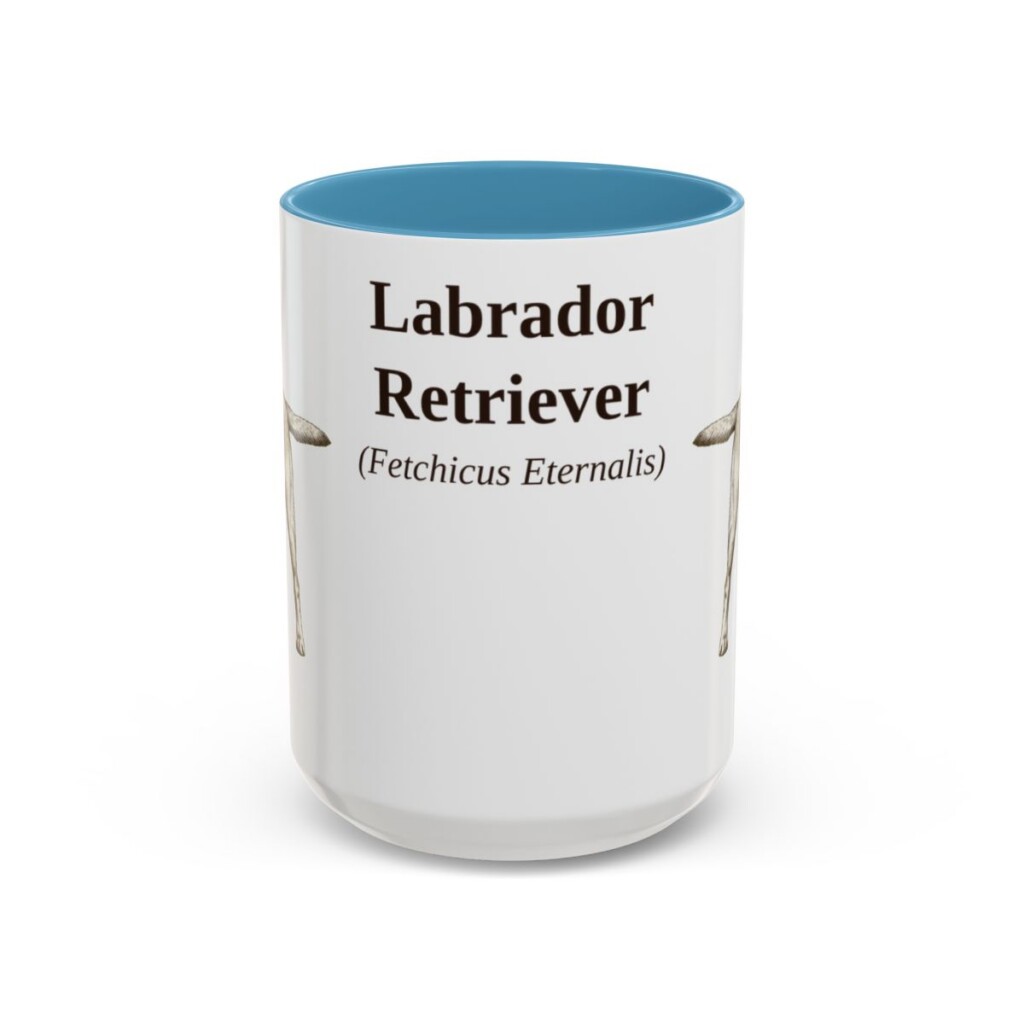 15oz Labrador Retriever Latin Mug, Light Blue, front view